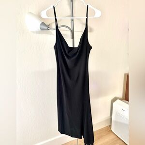 asymmetrical Y2K black stretchy midi dress
